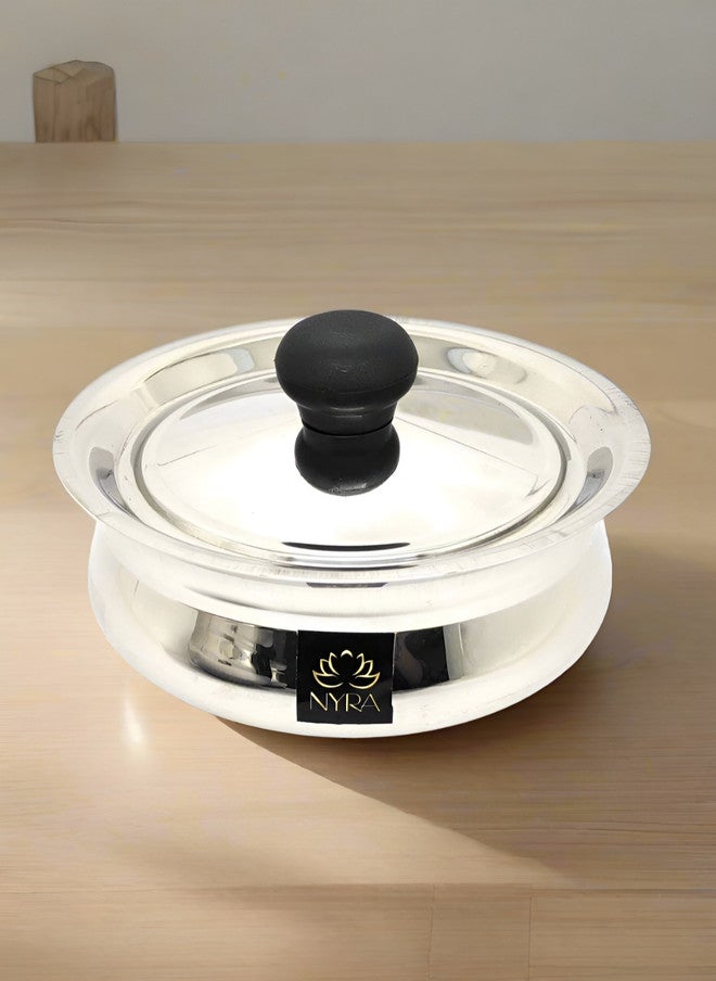 Nyra Kitchenware Silver-Toned & Black Dishwasher Safe Stainless Steel Cooking Handi - Image 1